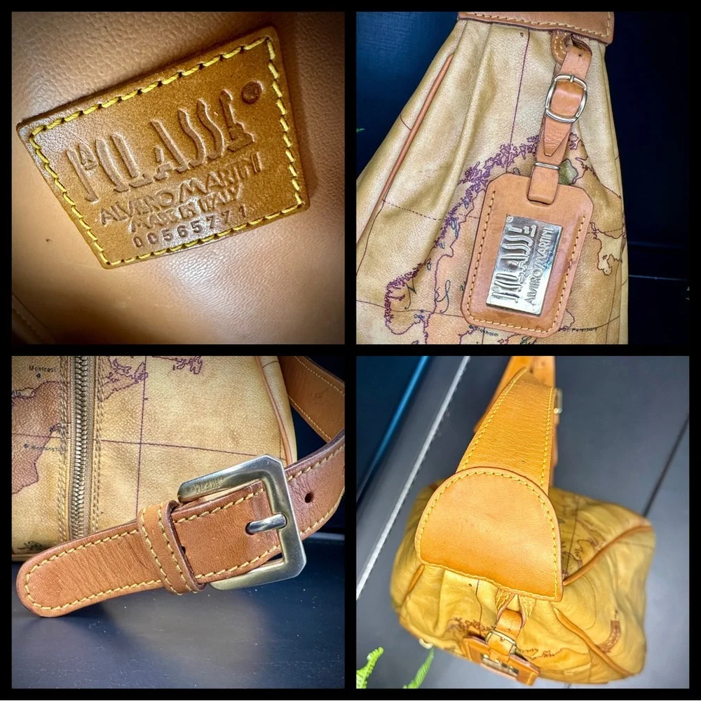 Vintage Alviero Martini 1A Classe Geo Map Coated Canvas Leather Sling Backpack